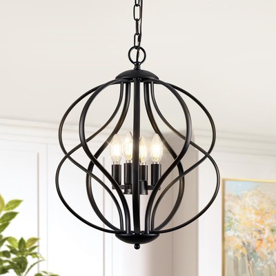 Modern Black Chandelier, 4 Lights Industrial Dining Room Chandeliers, Sphere Cha