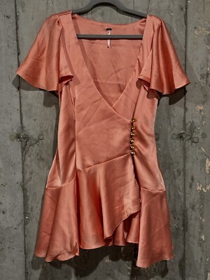 NWOT Free People Peach Scarlett V-Neck Wrap Style Mini Dress Size Medium |  eBay