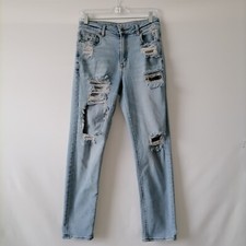 American Eagle Outfitters Women's Sky Blue High Rise Distressed Mom Jeans Size 6