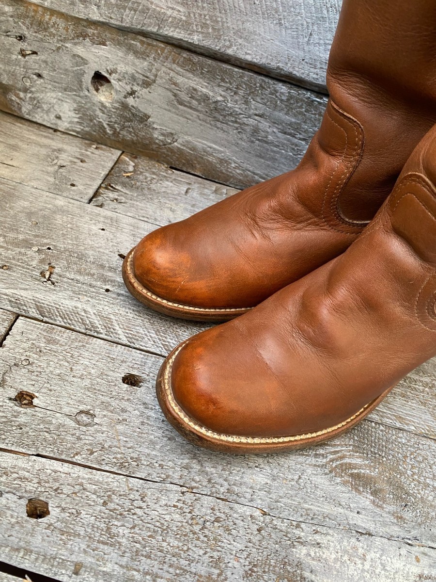 Vintage Frye Campus brown long riding knee high boots, round