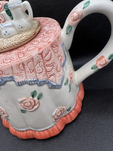 1988 Fitz and Floyd Picnic Rose Cottagecore Floral Teapot Vintage Easter Pastel - Picture 4 of 9