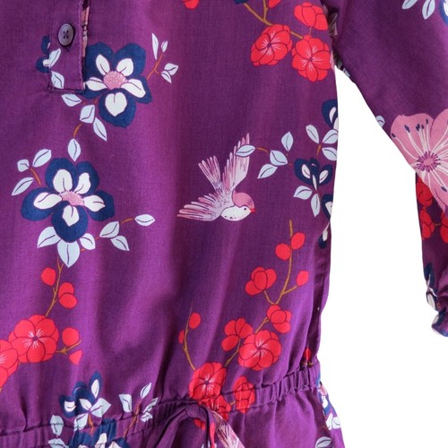 TEA COLLECTION Girls' Purple Red Cotton Bird Floral Drop Waist Tunic Top Size 8 - Picture 3 of 9