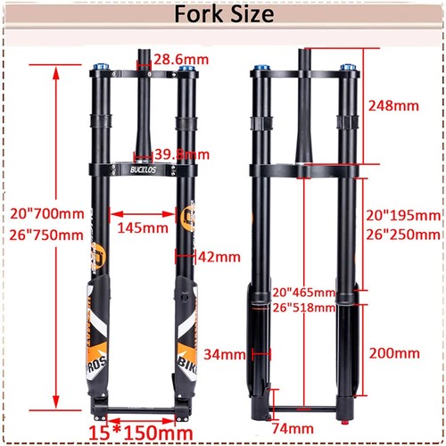 Ebike Fat Bike Inverted Air Suspension Fork 20/26Inch Travel 180mm E-bike Parts - Picture 10 of 18