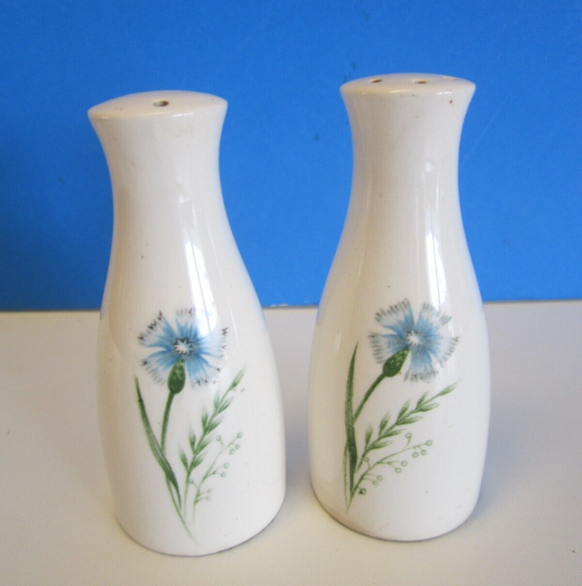 Vintage Salt & Pepper Shakers Blue Floral Ceramic Cornflower Japan