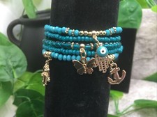 5 PC Handmade Bohemian Beaded Stackable Stretch Bracelet Set New 296