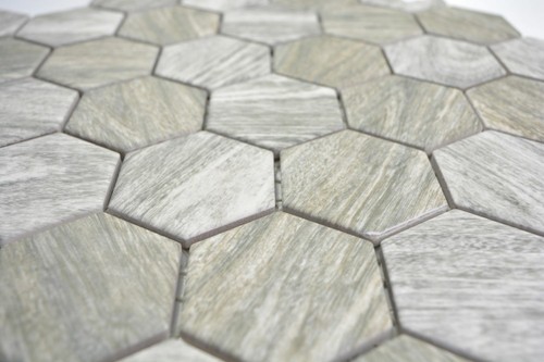 Keramikmosaik Holz beige grau Hexagon Fliesenspiegel 11H-0200_b | 1 Matte - Picture 3 of 6