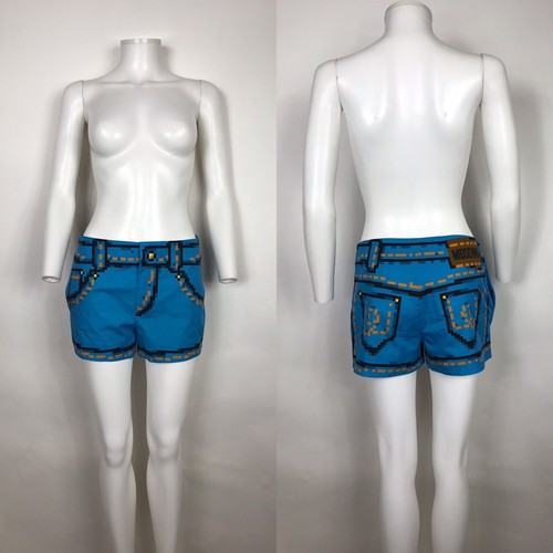 Vtg Moschino Couture Blue Pixel Print Mini Shorts S