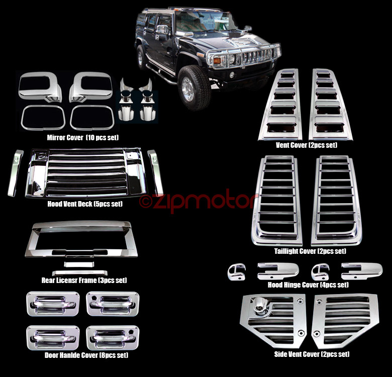 06-09 HUMMER H2 CHROME COVER TRIM 36PCS COMBO DOOR HANDLE MIRROR