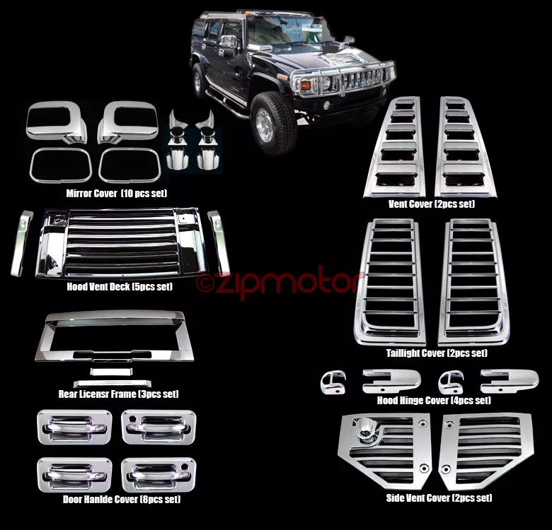 06 09 HUMMER H2 CHROME COVER TRIM 36PCS COMBO DOOR HANDLE MIRROR