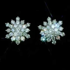 2.50 Ct Round Cut Real Moissanite Cluster Stud Earrings 14K White Gold Finish