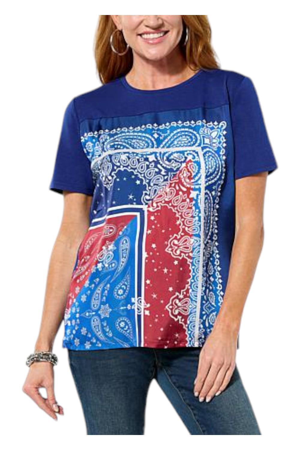 Комбинированная футболка с принтом в виде шарфа DG2 by Diane Gilman темно-синего цвета