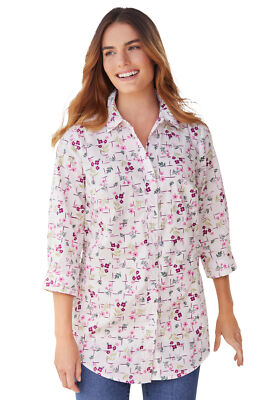 dress shirts for women plus size Agnes Orinda Women's Plus Size Swiss Dots Button Down Collar Long Sleeve Shirts Navy Blue 4X