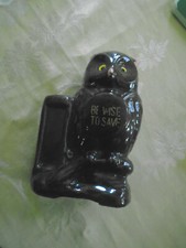 Vintage Ceramic Coin Bank Owl With Rubber Stopper Made In Japan 5 by 3 inches