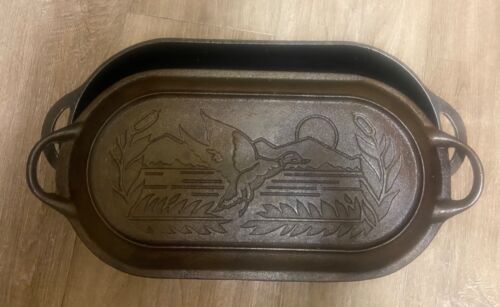 "Horno holandés ovalado Lodge 20,5"" serie vida silvestre patos freidora de pescado de colección rara" - Imagen 2 de 15