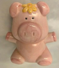 Sitting 5" Pink PIG With Flower Piggy Bank