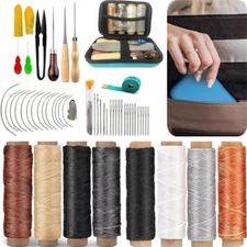 Upholstery Repair Leather Sewing Kit Waxed Thread Stitching Needles Awl Hand