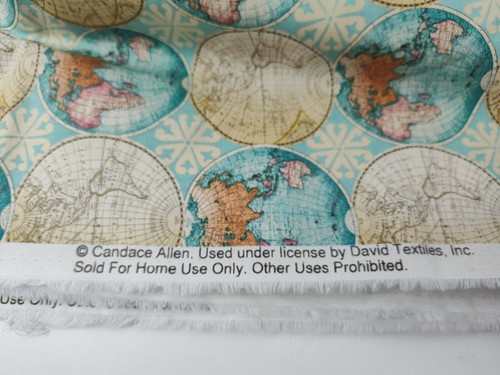 2 Yds + 28 In Globe World Woven Cotton Fabric Candace Allen For David Textiles - Picture 4 of 6