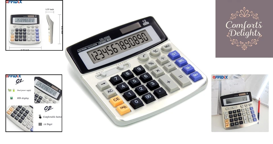 Lightweight 12-Digit LCD Calculator - Solar & Battery Powered for Versatile Use - Image 2 of 4
