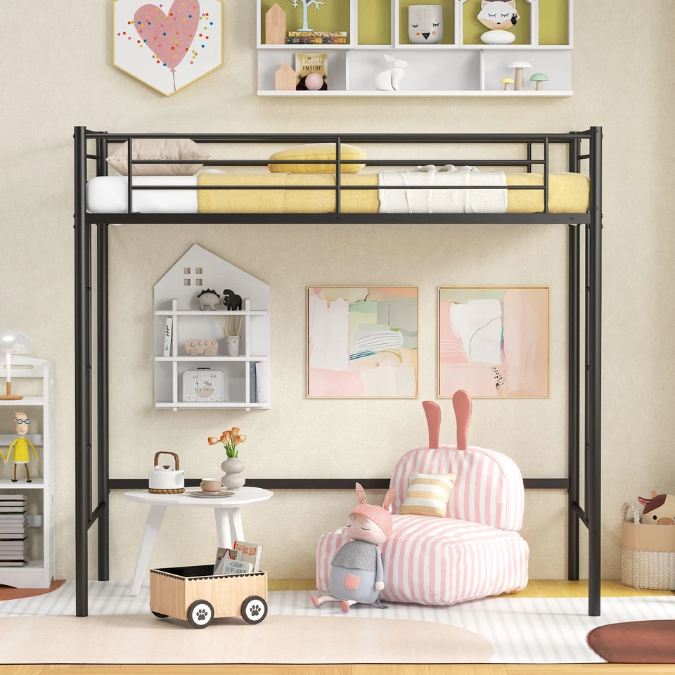 Twin Size Loft Bed Heavy Duty Metal Loft Bed Frame with Safety Guardrail - Image 4 of 4