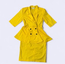 Vintage Yellow Double-Breasted Blazer Dress – Size 14P – 100% Cotton