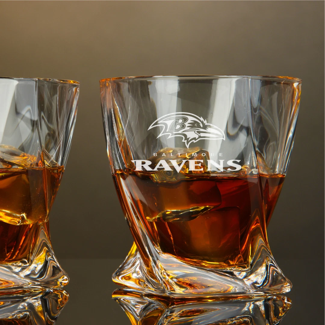 Engraved Baltimore Ravens Whiskey Glass – Twisted Rocks Glass