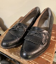 Vintage Bally Loafer Black Leather Manchester Tie Shoes 10.5 D Made In Italy