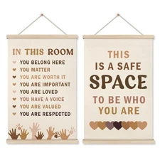 Safe Space Inspirational Poster Hanger Frame Set of 2, Mental Health Decor, T...