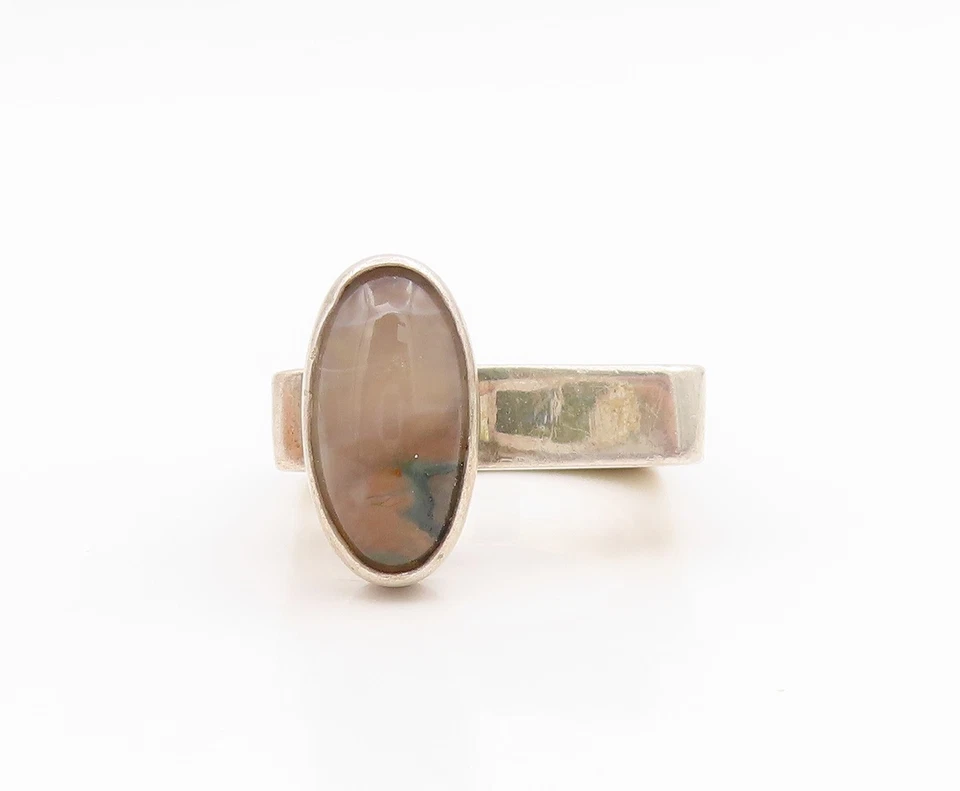 925 Sterling Silver Vintage Ring ISRAEL Oval Agate Geometric Band  Sz 6  RG34312 - Image 2 of 4