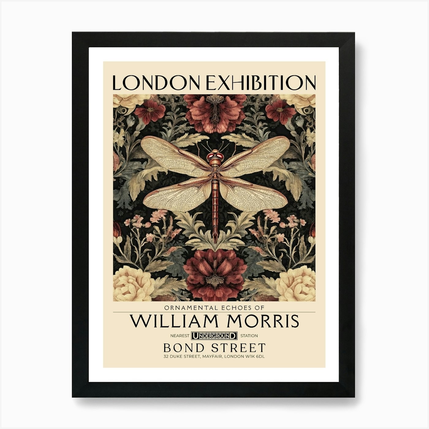 Póster de arte de pared con marco floral y libélula William Morris impresión en lienzo imagen