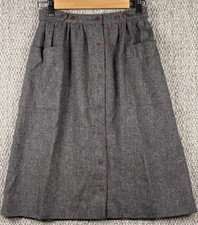 Vintage Gray Wool Midi Skirt Button Front Cottagecore Academia Size 10