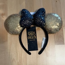 Disney Parks Paris Minnie Gold Sequin Ears Headband Black Gold Polka Dot Bow