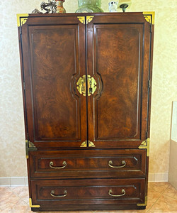 Dark Wood Freestanding Wardrobe Armoire, 2 Hinged Doors, 2 Drawers, Shelves