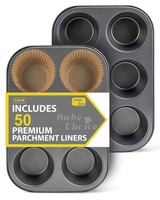 Jumbo Muffin Backform Set 2 StüCk Antihaft Karbonstahl Inkl 50 PapierföRmchen