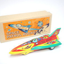 Vintage Tin Toy Rocket Space Patrol Japan Showa Retro Rolling Toy w/ Box