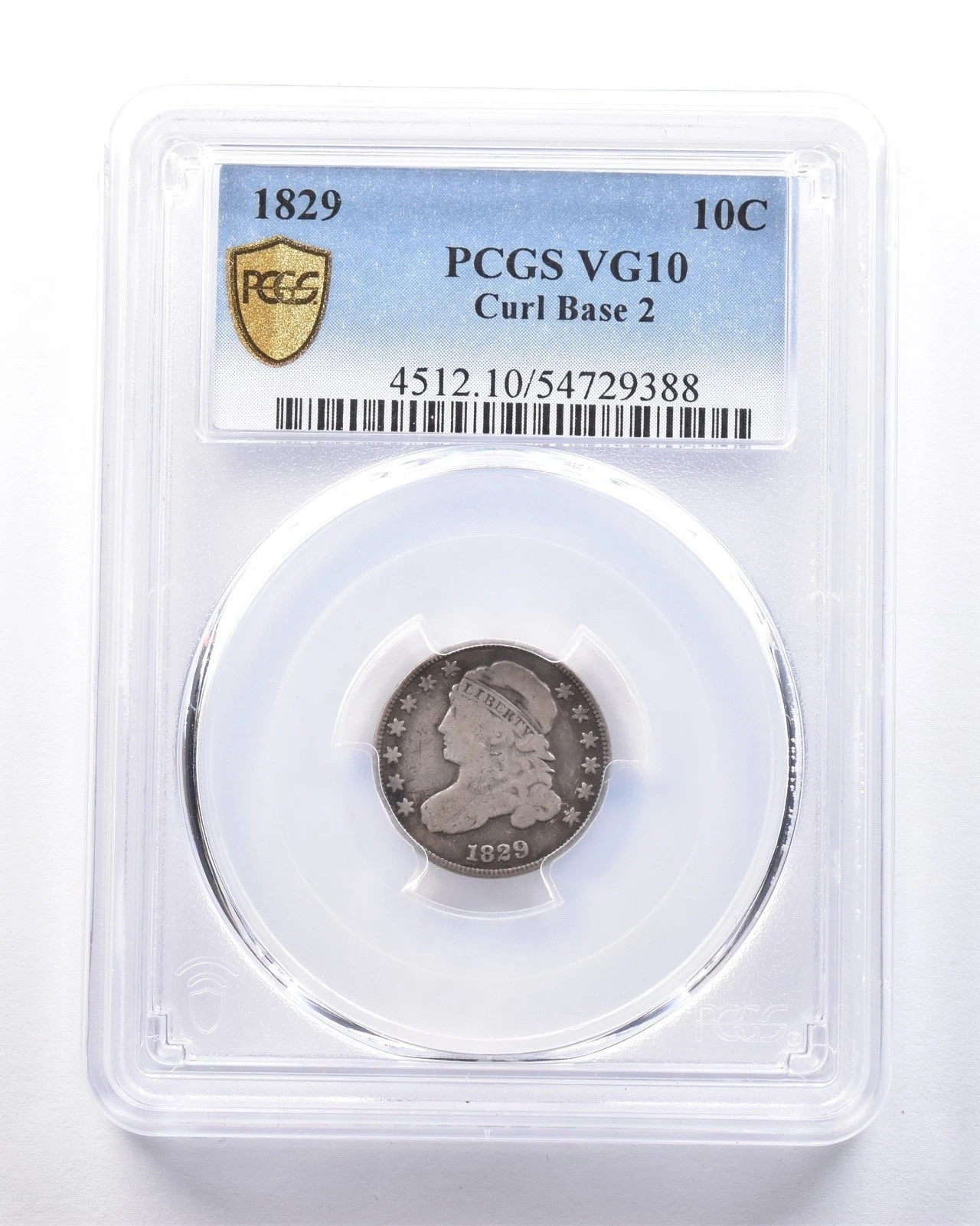 1829 Capped Bust Dime Curl Base 2 VG10 PCGS *8536