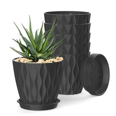 4 Inch Plant Pots, 6 Pack Indoor Flower Pots, Planters with Drainage Holes&Trays