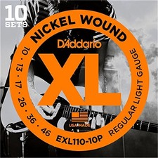 D'Addario Nickel Electric Guitar Strings, Regular Light, 10-46, 10 Sets