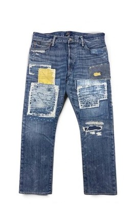 Polo Ralph Lauren Patchwork Repair Jeans Straight Fit W34 L32 Blau Denim Distres