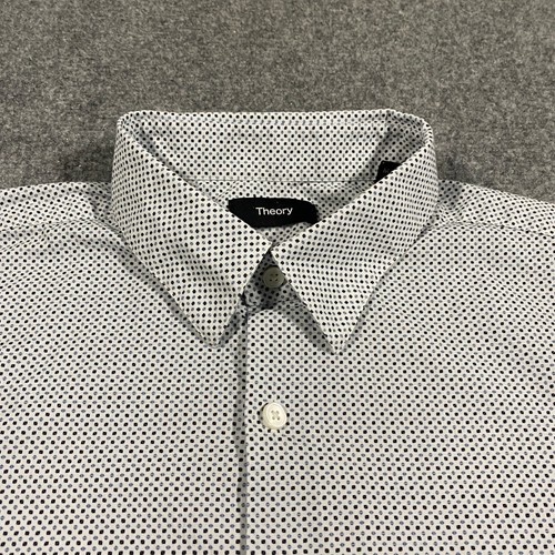 Theory Irving Short Sleeve Button Up Shirt Adult Medium White Blue Reverse Arrow - Picture 5 of 14