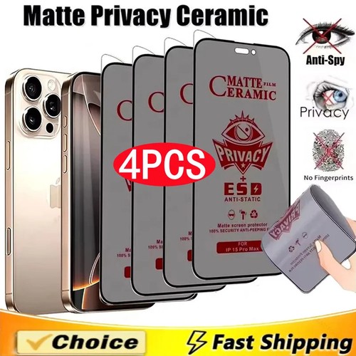 4Pcs Matte Ceramic Privacy Screen Protector for IPhone 16 13 12 11 14 15 Pro Max - Photo 65 sur 72