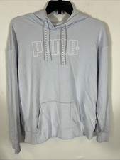 80 Women's PUMA French Terry Rebel Hoodie Sweatshirt, Blue, S