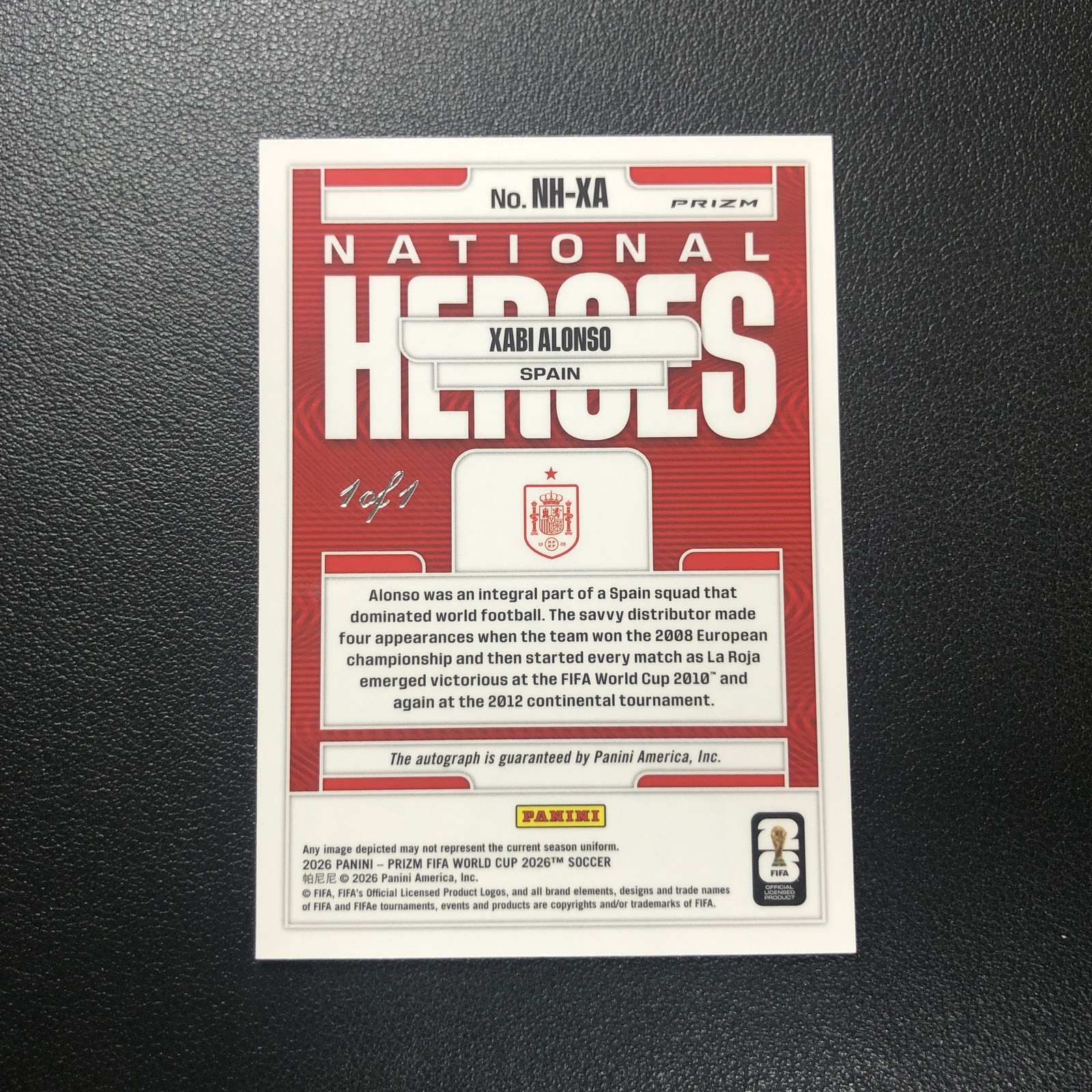 2026 Panini Prizm FIFA World Cup National Heroes Auto Xabi Alonso Black 1/1 view 2