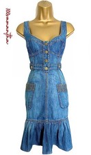 Karen Millen UK 12 VINTAGE STRUCTURED DENIM STRAPPY BUSTIER ZIP DRESS IN BLUE