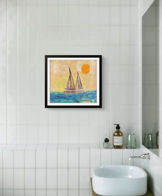 Peaceful Sail  11 X 14''  Abstract Acrylic Painting Paper Original