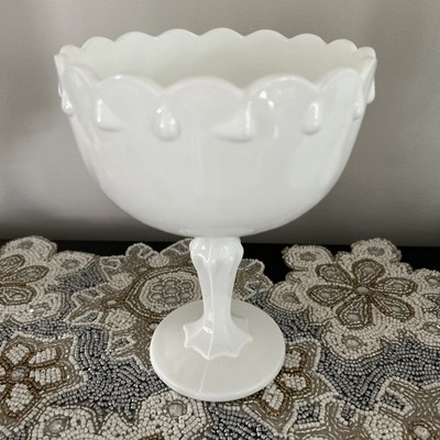 Vintage Milk Glass Footed Pedestal Compote/Planter Teardrop Pattern Beautiful