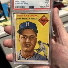 1954 TOMMY LASORDA ROOKIE (RC) #132 Baseball Card.  BROOKLY Dodgers. PSA 3.5 VG . rookie card picture