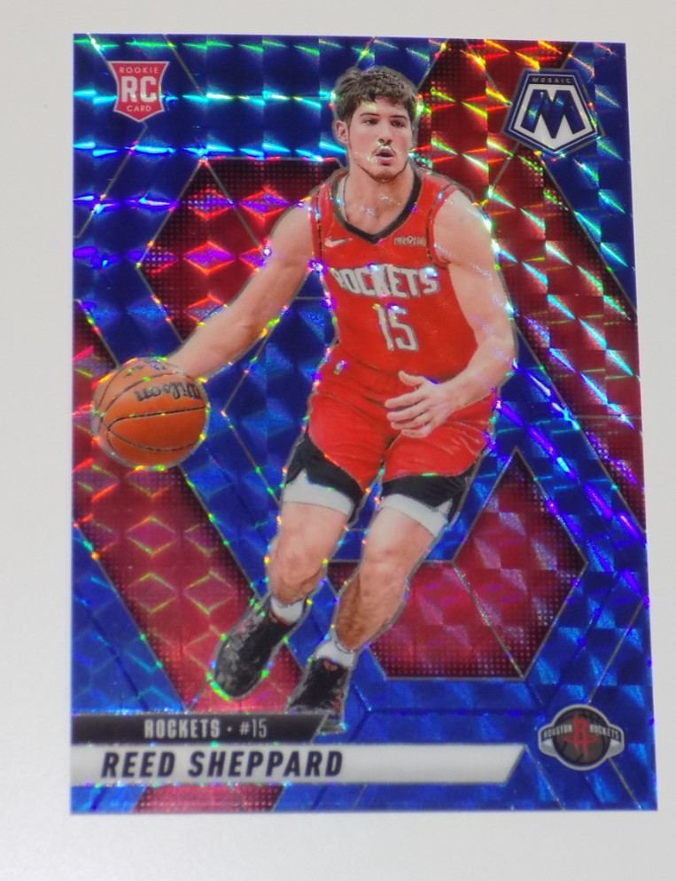 Reed Sheppard 2024-25 Panini Mosaic Rookies #249 Blue Mosaic Prizm /199 (RC)