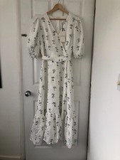 SIZE 16 WHITE LINEN MIX LINED WRAP DRESS WITH PUFFED SLEEVES BY PHASE EIGHT