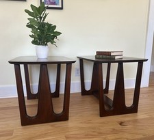 Mid-Century Modern Sculpted Walnut Side Tables by Bassett 1960s