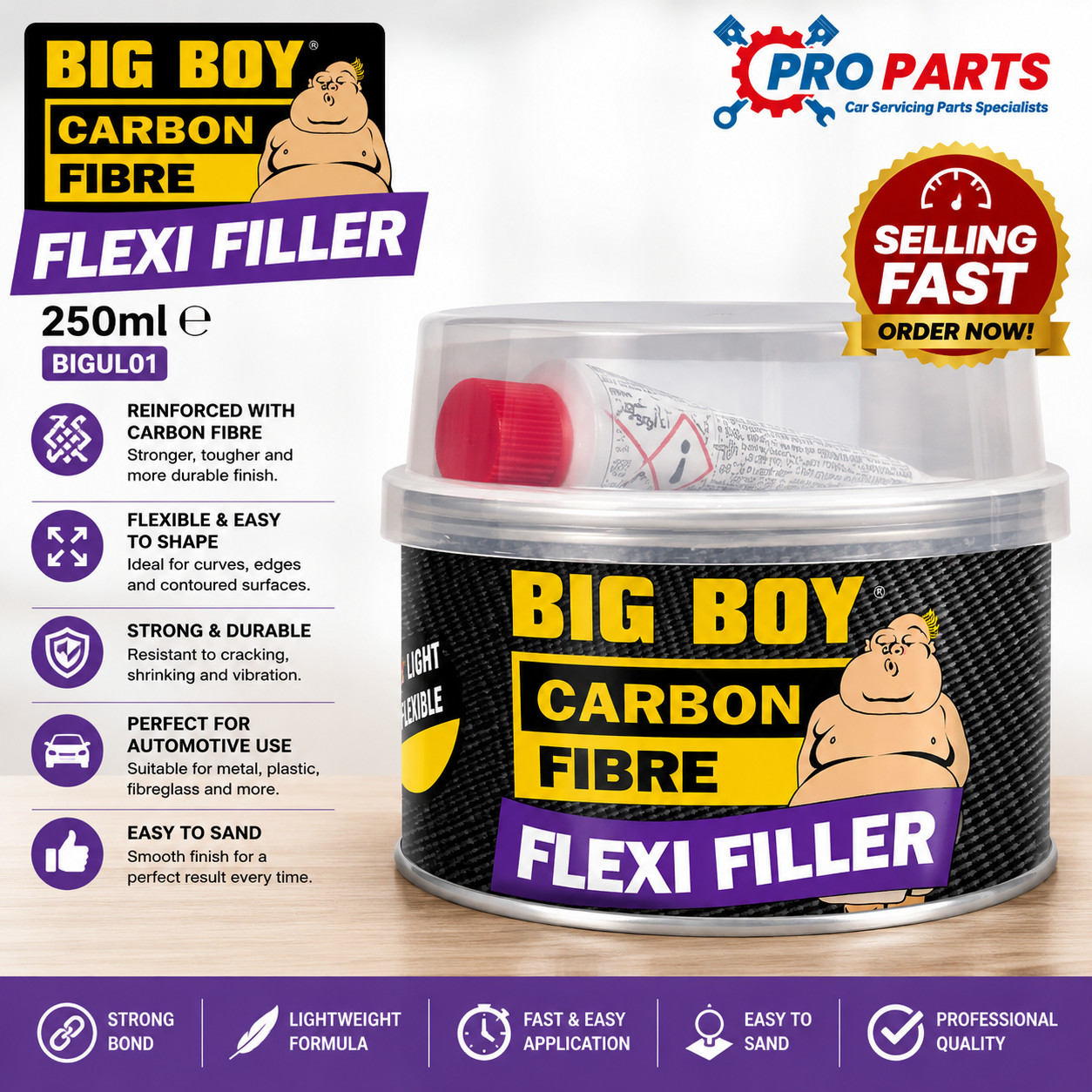 Big Boy Carbon Fibre Flexi Filler – Strong For Cars, Boats Motorbikes 250ml